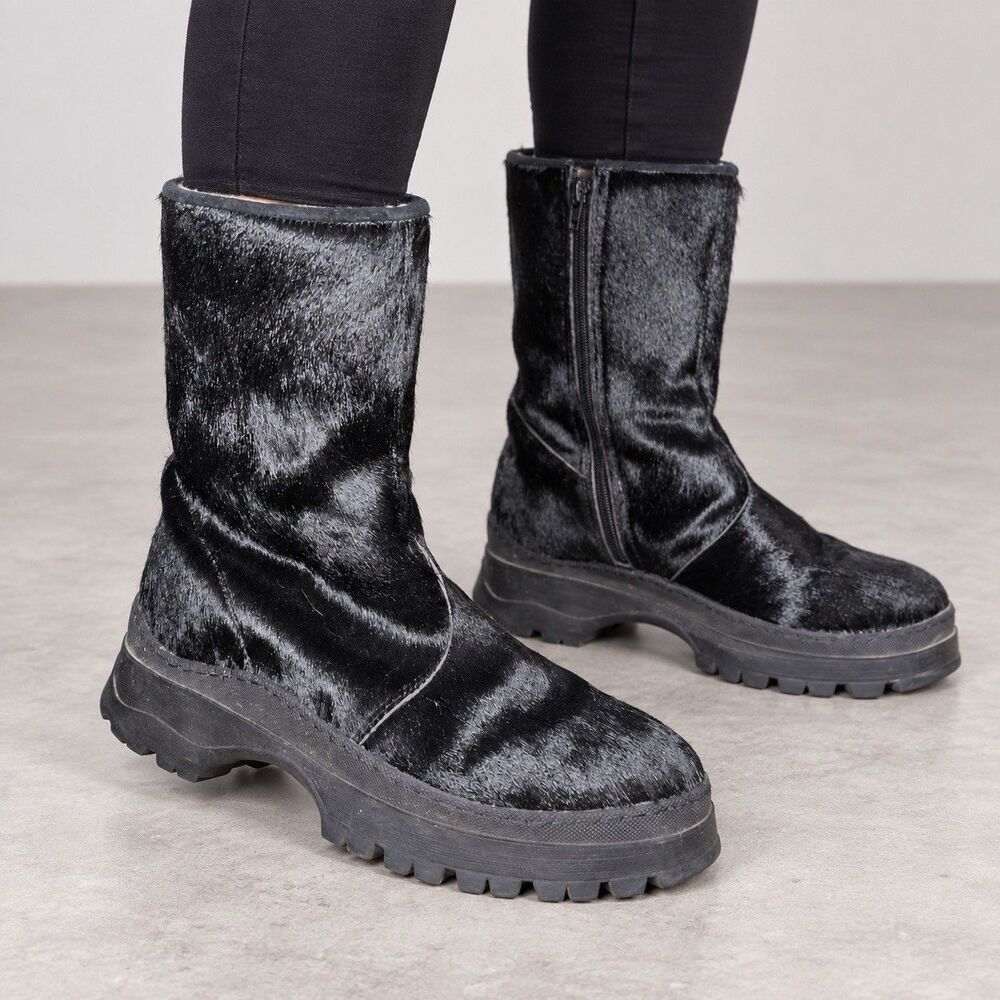 Oscar Sport Italy Black Hair Lug Sole Boots Men’s 10 Women’s 11.5 D